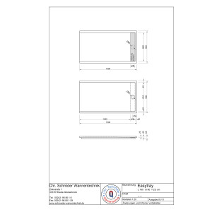 Rechteckduschwanne Easytray E, 160 x 90 x 2,5 cm, weiß