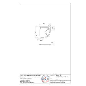 Viertelkreisduschwanne Asta R, 80 x 80 x 2,5 cm, weiß R55