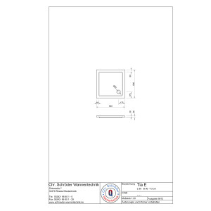 Viereckduschwanne Tia Plus E, 80 x 80 x 3 cm, weiß