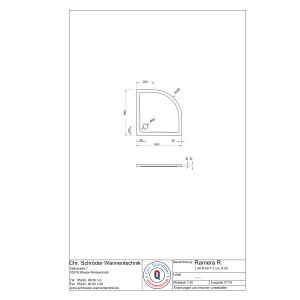 Viertelkreisduschwanne Ramera R, 90 x 90 x 2 cm, weiß R55