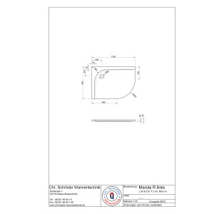 Viertelkreisduschwanne Marola R, 90 x 120 x 2 cm, weiß R55