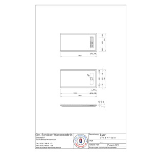 Rechteckduschwanne Lyon E, 140 x 70 x 2,5 cm, weiß ohne Rinnenabdeckung