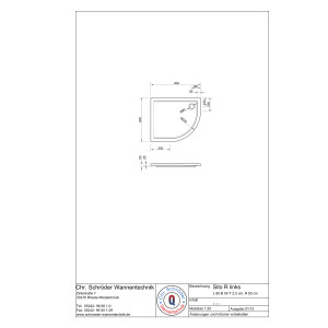Viertelkreisduschwanne Sito R, 80 x 90 x 2,5 cm, R 55, links