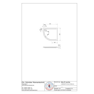 Viertelkreisduschwanne Sito R, 90 x 80 x 2,5 cm, weiß, R 55