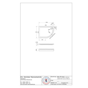 Viertelkreisduschwanne Sito R, 80 x 100 x 2,5 cm, weiß links, mit Schürze und Stellfüße