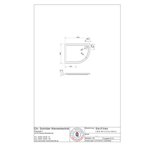 Viertelkreisduschwanne Sito R, 80 x 100 x 2,5 cm, weiß links, inkl. CS-Finish-Dichtsystem