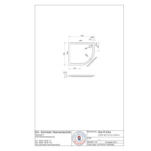 Viertelkreisduschwanne Sito R, 90 x 100 x 2,5 cm, weiß links