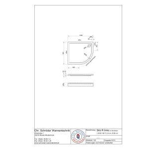 Viertelkreisduschwanne Sito R, 90 x 100 x 2,5 cm, weiß links, mit Schürze und Stellfüße