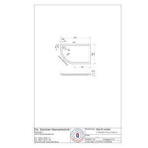 Viertelkreisduschwanne Sito R, 120 x 80 x 2,5 cm, weiß, rechts