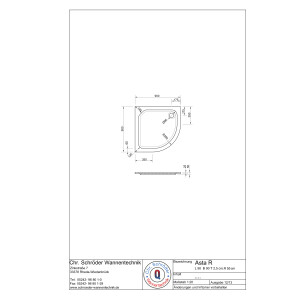 Viertelkreisduschwanne Asta R, 90 x 90 x 2,5 cm, weiß