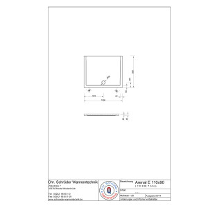 Rechteckduschwanne Arenal E, 110 x 90 x 2,5 cm, weiß inkl. CS-Finish-Dichtsystem