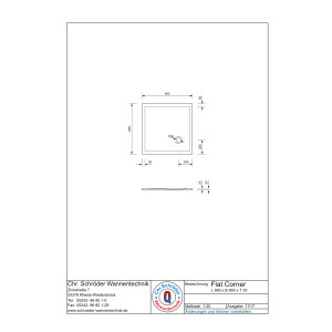 Viereckduschwanne Flat Corner E, 90 x 90 x 2,5 cm, weiß