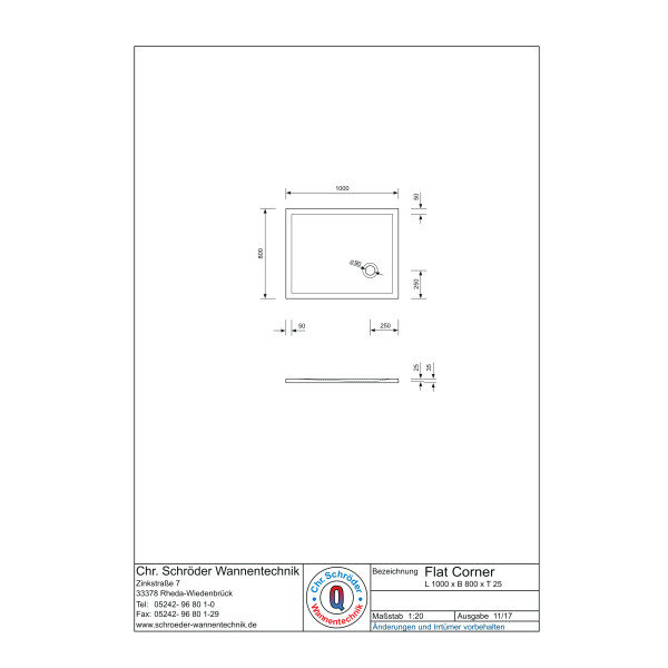 Rechteckduschwanne Flat Corner E, 100 x 80 x 2,5 cm, weiß inkl. CS-Finish-Dichtsystem