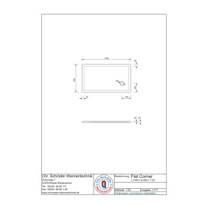 Rechteckduschwanne Flat Corner E, 140 x 80 x 2 cm, weiß