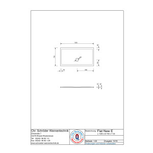 Rechteckduschwanne Flat New E, 130 x 70 x 2 cm, weiß