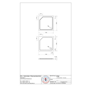 Viereckduschwanne Kiel, 100 x 100 x 3,5 cm, cremeweiß matt