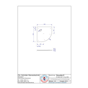 Viertelkreisduschwanne Stoneflat, R55 cm , 100 x 100 x 2 cm, weiß