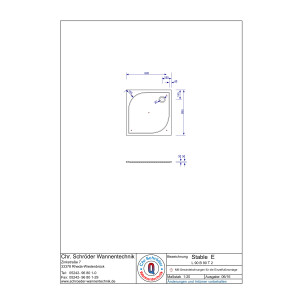 Viereckduschwanne Stable E, 90 x 90 x 2 cm, weiß