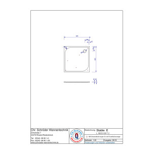 Viereckduschwanne Stable E, 100 x 100 x 2 cm, weiß