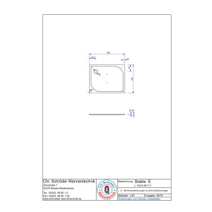 Rechteckduschwanne Stable E, 100 x 80 x 2 cm, weiß