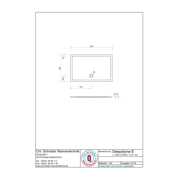 Rechteckduschwanne Deepstone E, 140 x 90 x 2 cm, weiß inkl. CS-Finish-Dichtsystem