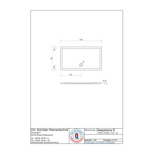 Rechteckduschwanne Deepstone E, 160 x 90 x 2 cm, weiß