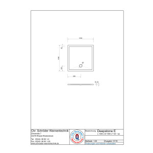 Viereckduschwanne Deepstone E, 100 x 100 x 2 cm, weiß