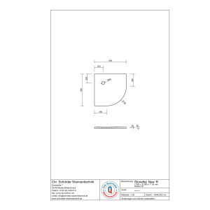 Viertelkreisduschwanne Stoneflat R, R55, 90 x 90 x 2 cm, weiß