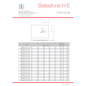 Rechteckduschwanne Slatestone H E, 140 x 75 x 3 cm, graphit