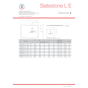 Viereckduschwanne Slatestone L E, 90 x 90 x 3 cm, weiß