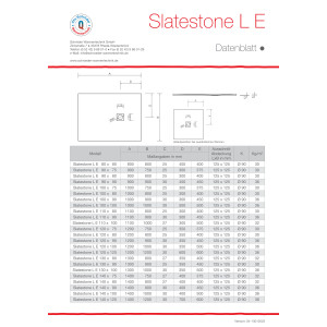 Rechteckduschwanne Slatestone L E, 130 x 80 x 3 cm, anthrazit RAL 7016