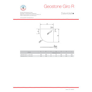Viertelkreisduschwanne Geostone Giro R, 90 x 90 x 2 cm, weiß R55
