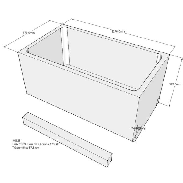 Badewannenträger für Korana, 120 x 70 x 57,5 cm