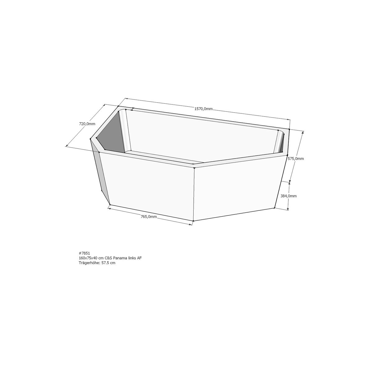 Badewannenträger für Panama, 160 x 75 x 57,5 cm li