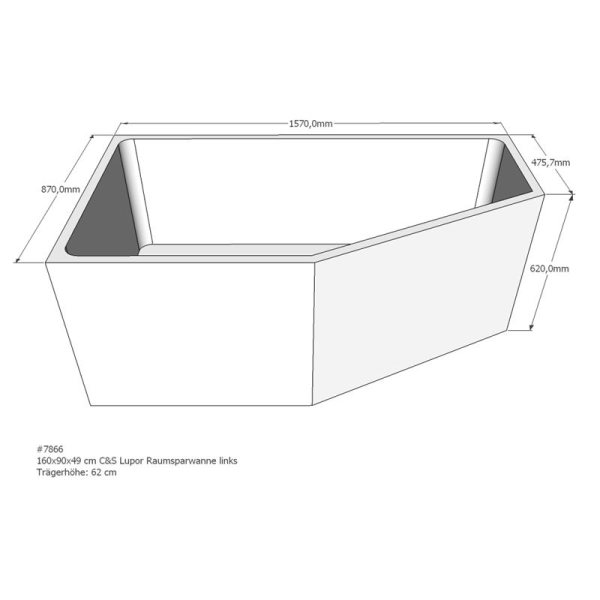Badewannenträger für Lupor, 160 x 90 x 62 cm links