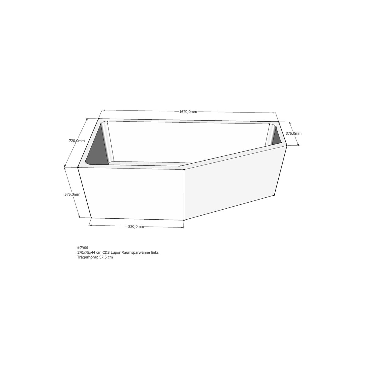 Badewannenträger für Lupor, 169 x 74,5 x 57,5 cm l