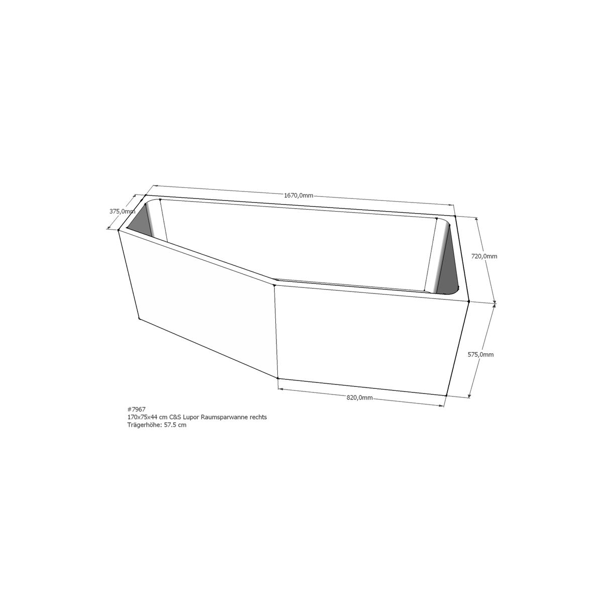 Badewannenträger für Lupor, 169 x 74,5 x 57,5 cm r