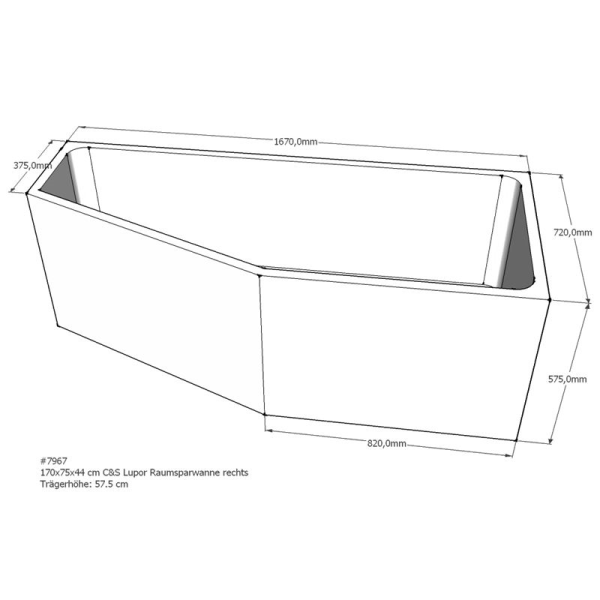 Badewannenträger für Lupor, 169 x 74,5 x 57,5 cm rechts