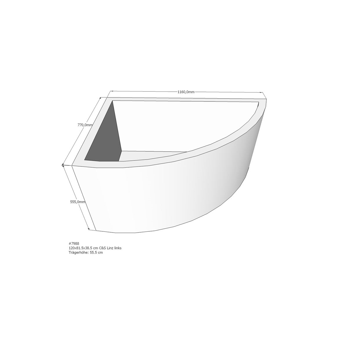 Badewannenträger für Linz, 120 x 81,5 x 55,5 cm li