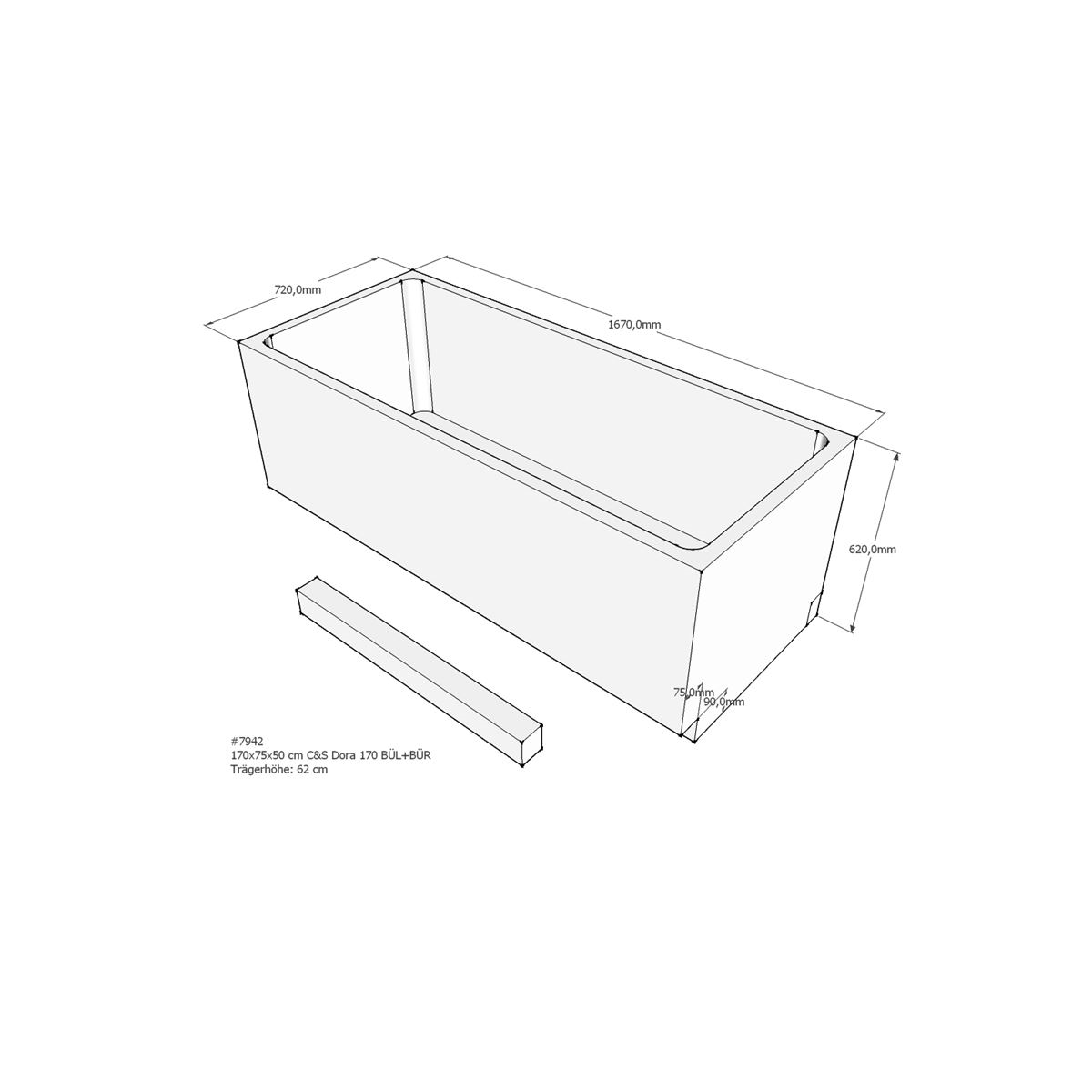 Badewannenträger für Dora, 170 box