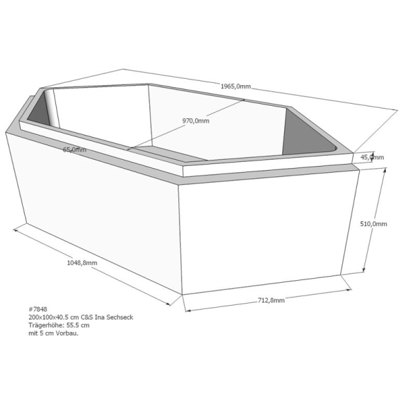 Badewannenträger für Ina, 210 x 105 x 55,5 cm