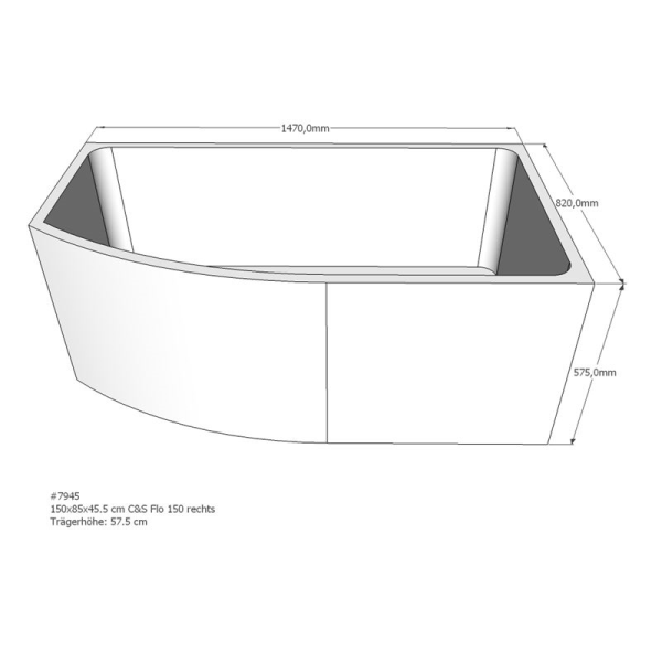 Badewannenträger für Flo, 150 x 85 x 57,5 cm rechts