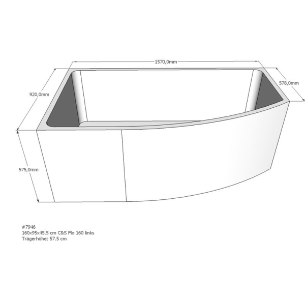 Badewannenträger für Flo, 160 x 95 x 57,5 cm links