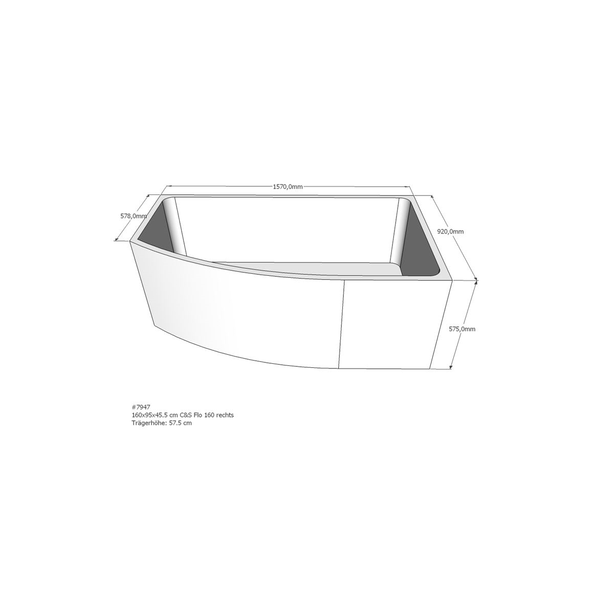 Badewannenträger für Flo, 160 x 95 x 57,5 cm recht