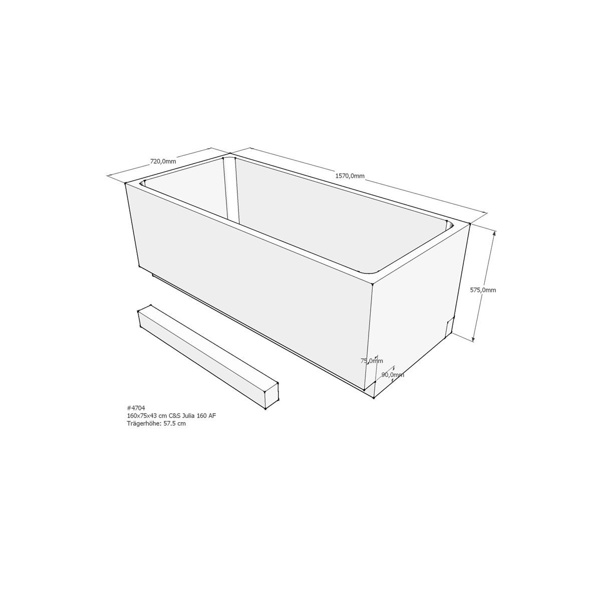 Badewannenträger für Julia, 160 x 75 x 43 cm