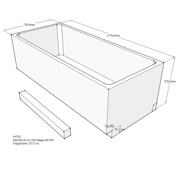 Badewannenträger für Malia, 180 x 80 x 57,5 cm