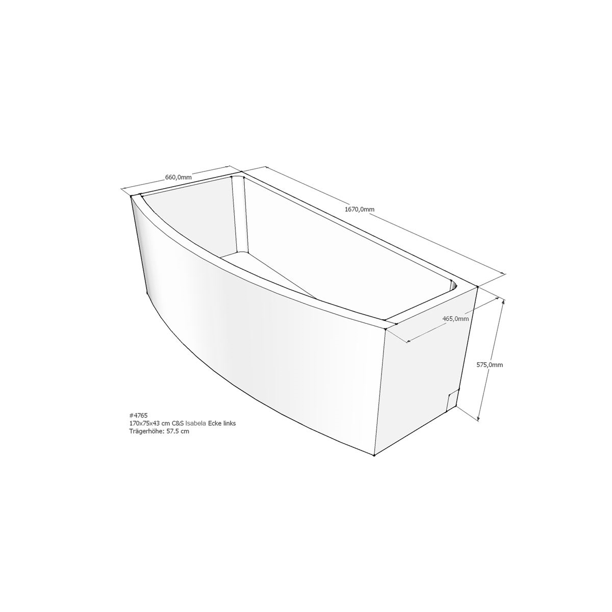 Badewannenträger für Isabela, 169 x 74 x 57,5 cm l