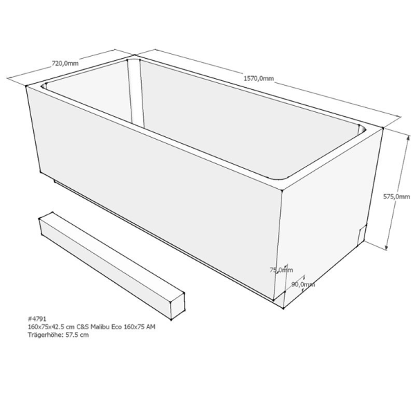 Badewannenträger für Malibu Eco, 160 x 75 x 57,5 cm