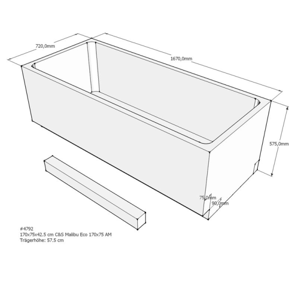 Badewannenträger für Malibu Eco, 170 x 75 x 57,5 cm