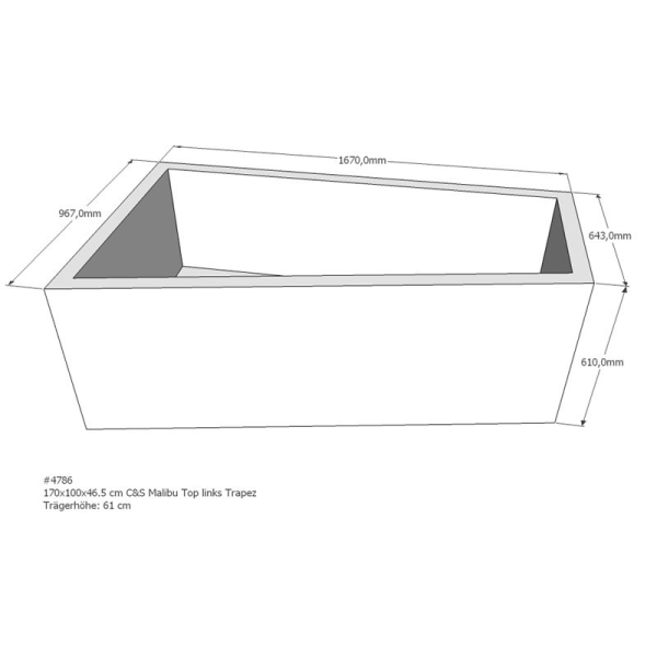 Badewannenträger für Malibu Top, 170 x 100 x 60 cm links